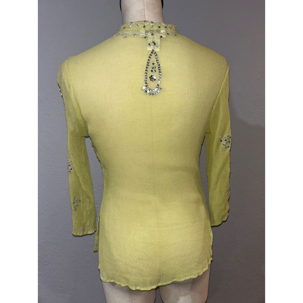 Dressbarn Vintage Women’s Sequined Silk Chiffon Tunic Top size M Lime Green Boho - Picture 6 of 9